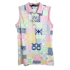 RLX Ralph Lauren Pastel Quilted Patchwork Tile Print Sleeveless Top Golf SMALL